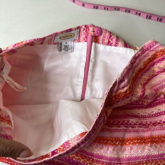 Vintage Talbots Pencil Skirt Womens 14 Pink Geometric Striped Back Slit - Picture 6 of 8